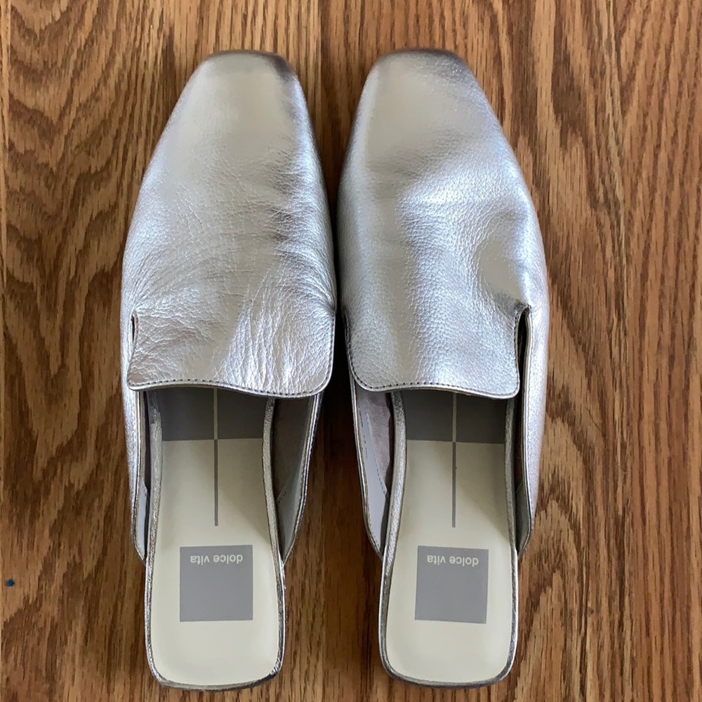 Metallic silver mules